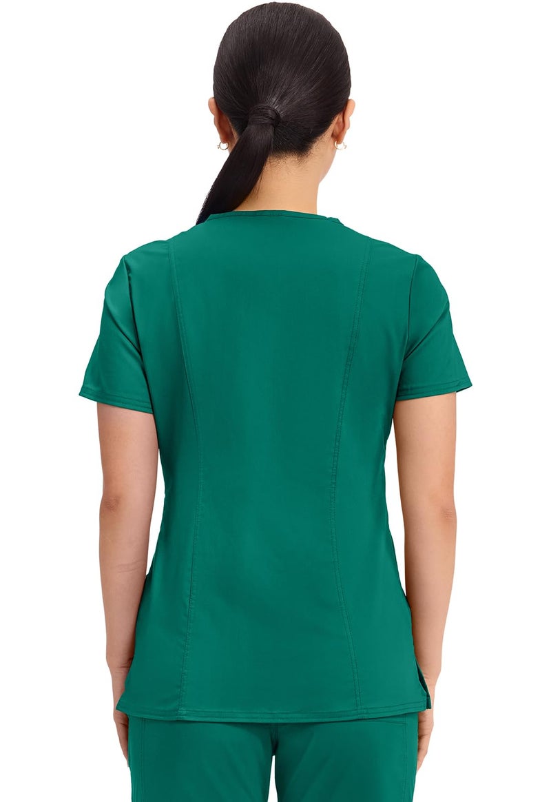 Cherokee Scrubs Top for Women Mock Wrap with 3 Pockets, Soft, 2-Way Stretch & Durable Fabric - WW610, XL, Hunter Green - Image 3